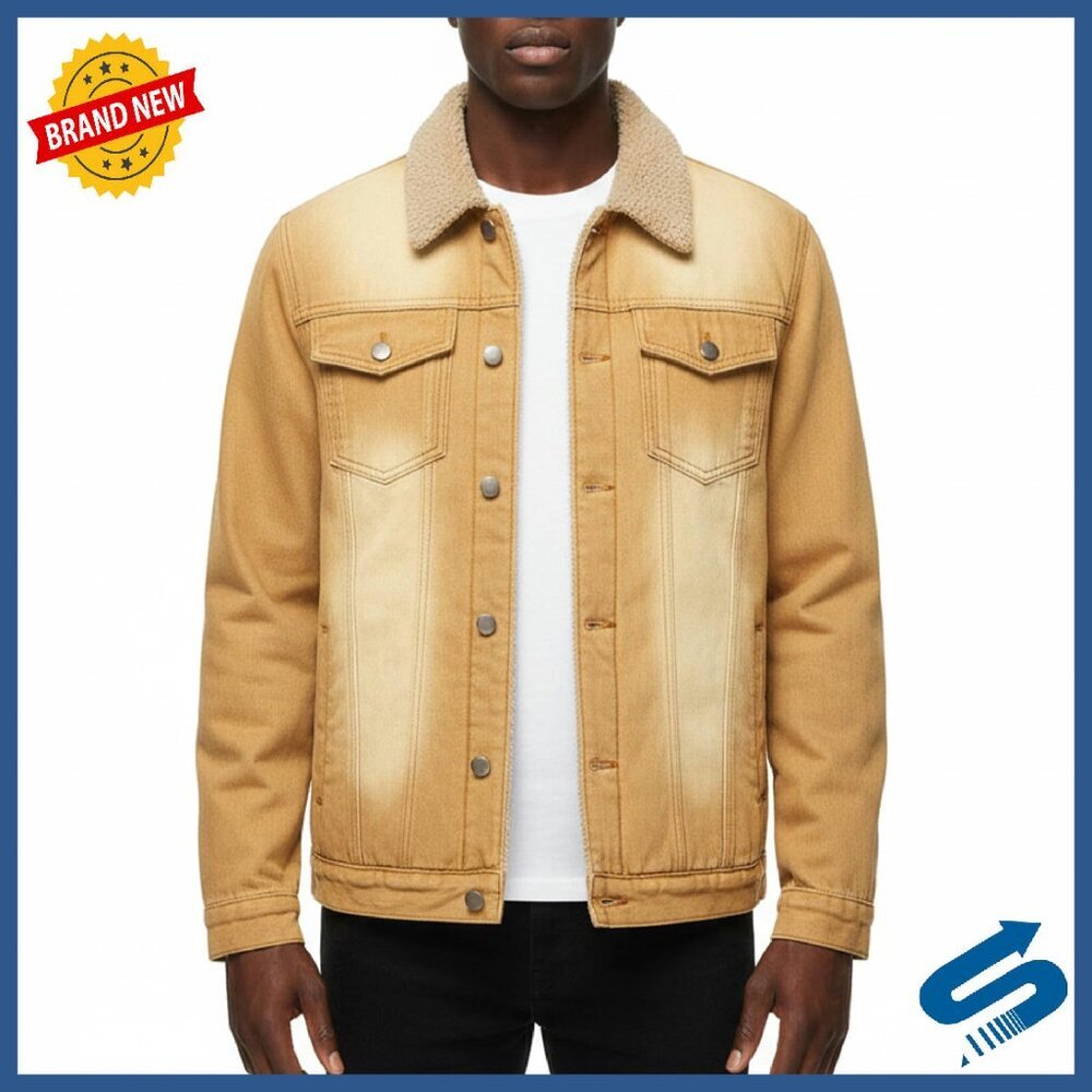 Men's Slim Fit Fleece Lined Denim Jacket Winter Warm Trucker Coat